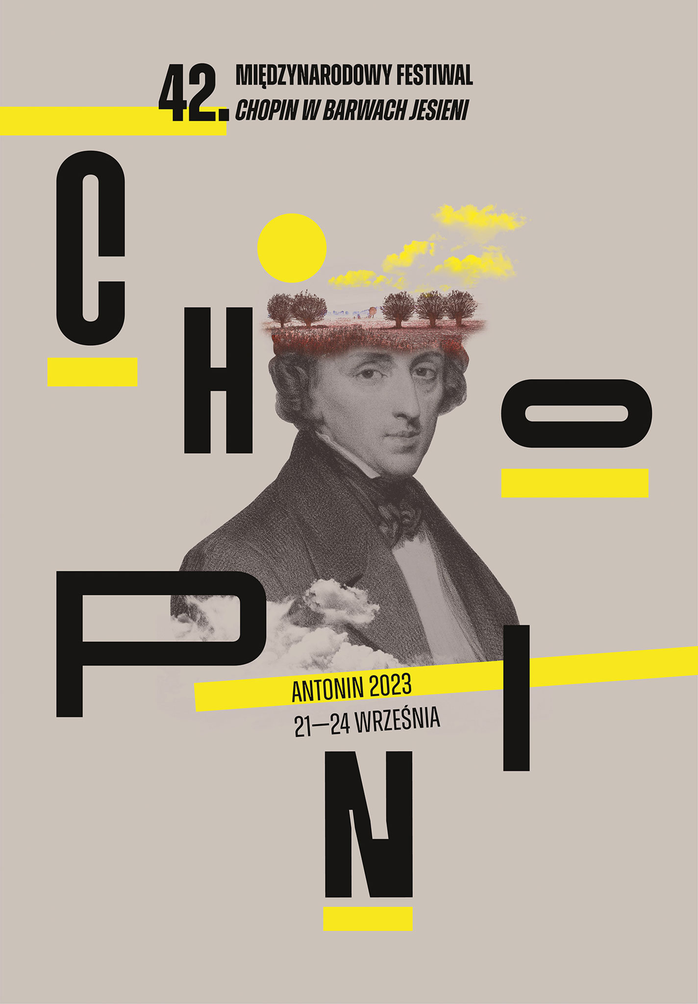 Plakat XLII Międzynarodowego Festiwalu Chopin w barwach jesieni 2023